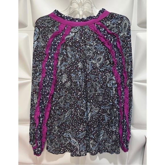BTFL-life Womens Sz S Colorful Paisley Print Ruffled Metallic Tunic Top NEW - Picture 5 of 8